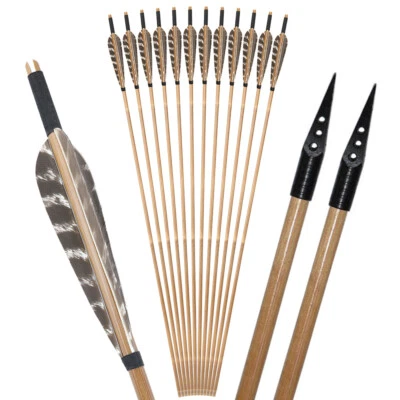 33" Bamboo Arrows 5" Naturer Feathers Archery Longbow Recurve Bow Hunting - Image 1 of 4
