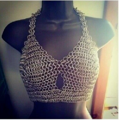 Sujetador deportivo vikingo cuello redondo anillo a tope superior cota de malla de aluminio disfraz medieval Foto 1 de 3