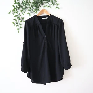 Halogen Women's Black 3/4 Sleeve Half Button Popover Top Size Medium - Picture 1 of 4
