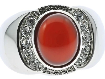 Anillo para hombre de acero inoxidable acentuado circonita cúbica piedra simulada rubí ágata roja talla 12 T23 Foto 1 de 4