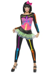Neon Skeleton with Skirt Adult Costume Size XS 2-4 - Picture 1 of 2