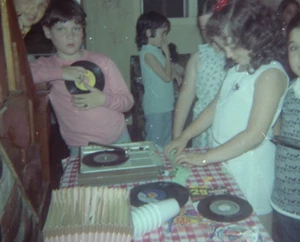 Record Player Girl And Boy At Party Vtg 1970's Photo Negative Hand Cut SBY15-A - Picture 1 of 2