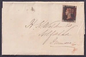 1840 1d Black Plate 3 OA 4m Tied by Red Dublin MX Irish Use VFU Cat. £1,000.00 - Picture 1 of 3