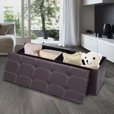 45"x15"x15" Large Folding Storage Faux Leather Ottoman Pouffe Box Stool Brown - Image 1 of 4
