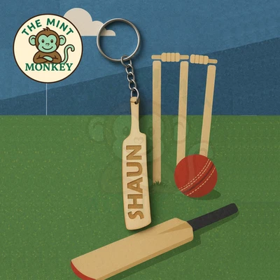 Personalised Cricket bat keychain, handmade engraved gift, birthday - Image 1 of 2