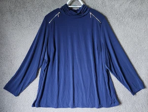 Susan Graver Damen Übergröße 2X Langarm Stehkragen flüssige Strickbluse blau - Bild 1 von 10