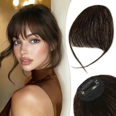 Echthaar Pony Clip in Bangs Glatt Braun Schwarz Remy Haarverlängerung - Bild 1 von 2
