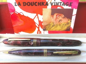 FRENCH 1920s FOUNTAIN PEN & PENCIL SET~BEAUTIFUL CELLULOID~MADE IN FRANCE~IN BOX - Picture 1 of 11