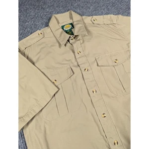 VTG Cabelas Shirt Mens Medium Beige Safari Utility SS Pockets Epauletes - Picture 1 of 9