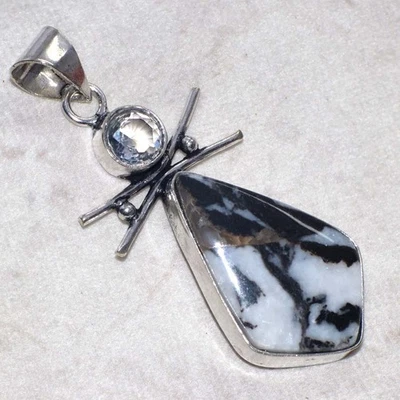 Colgante largo de piedras preciosas de topacio blanco turquesa búfalo blanco 2,2" JW Foto 1 de 3