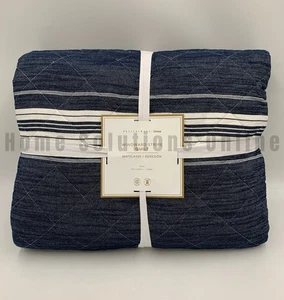 Edredón reversible Pottery Barn Teen a rayas de barlovento azul marino oscuro doble #U1026 - Imagen 1 de 5