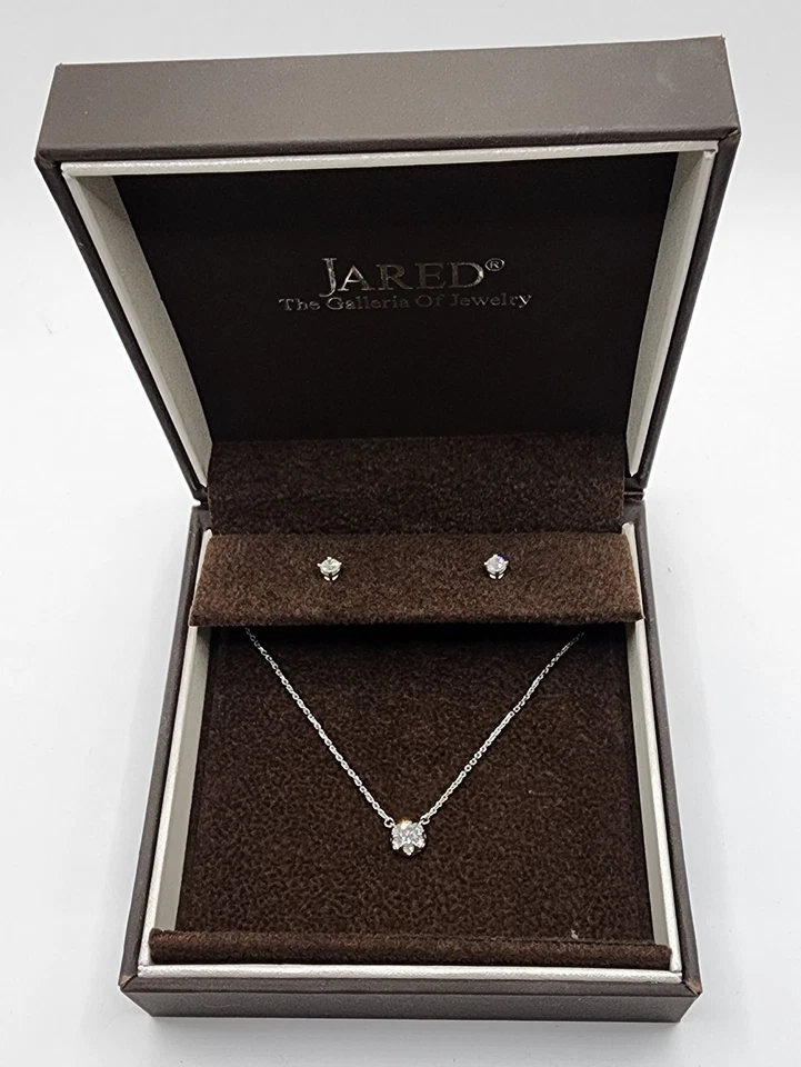 Jared Diamond Set GSI Certified 18K 10K White Gold Earrings Necklace 0.56ct tw - Image 1 of 4