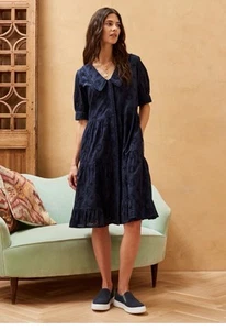 Vestido Brora Azul Marino Bordado Inglés Cuello Chelsea 10- PVP £155 - Imagen 1 de 11