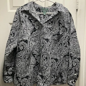 Lauren Ralph Lauren Hemd Damen Plus 3X Schwarz Weiß Paisley Knopfleiste - Bild 1 von 4