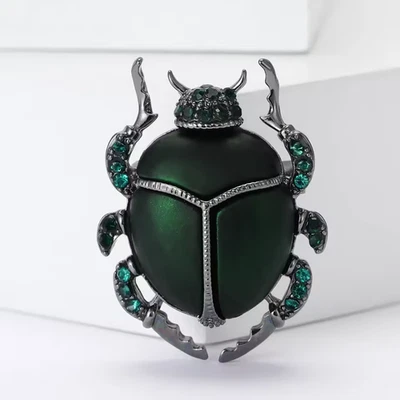 Halloween Green Beetle Brooch Pin Rhinestone Enamel Bug Insect Jewelry Gift USA - Image 1 of 4
