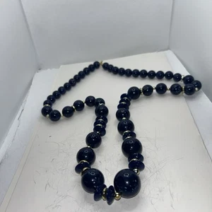Costume Jewelry Classic Navy Blue Stone & Gold Tone Chain Necklace 30” - Picture 1 of 7