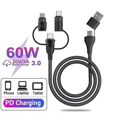 4 5 in1 Multi Charging Cable PD 60W Fast Charging Portable USB C Charging Cord & - Image 1 of 4