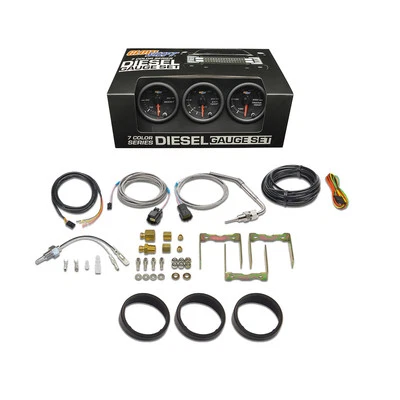 Black 7 Color Diesel Gauge Set - 60 Boost, 2400 Pyrometer EGT, Trans Temp - Image 1 of 4
