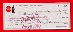 1968 Coca Cola Tell City Ind Old Bottling Check #11257 - Picture 1 of 1