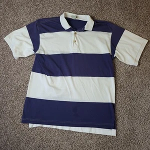 Camisa polo para hombre St Johns Bay a rayas mediana azul blanca 100 % algodón manga corta - Imagen 1 de 7