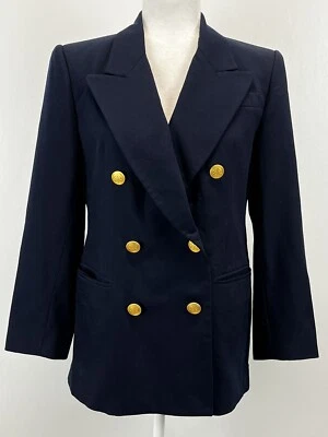 Винтажная шерстяная блейзерная куртка Talbots размер 2 миниатюрная б/у в отличном состоянии темно-синие золотые пуговицы Dark Academia - Изображение 1 из 4