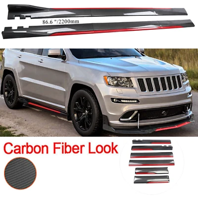 Carbon Fiber Look 86.6" Side Skirt Extension Spoiler Splitter For Jeep Grand Foto 1 de 4