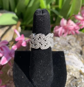 Sterling Silver CZ Signed SJ Cocktail Statement Ring Size 5 WIDE BAND - Picture 1 of 6