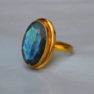 Faceted Blue Labradorite Ring,Handmade Ring,925Sterling Silver,Cluster Ring,Gift - Picture 1 of 9