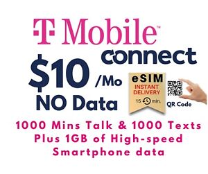 T-Mobile Connect Plan 1GB 1000 min -Instant activation With Esim QR CODE NO SHIP