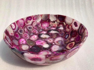 12" Pink Agate Stone Sink Wash Basin Round Handmade For Bathroom & Kitchen Decor - Picture 1 of 8