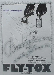 PUBLICITE FLY TOX INSECTE MOUSTIQUE MOUCHE SIGNE POUPROU DE 1929 FRENCH AD PUB - Imagen 1 de 1