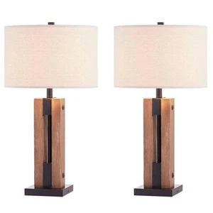 Maxax Lamp Set 28"H Dimmable Metal/Resin Brown/Black+USB+Plug-In 3Way 100W(2Set) - Picture 1 of 9