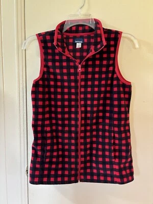 BASIC EDITIONS Womens Size MEDIUM Fleece Vest Soft Warm Pockets Zip Red Plaid - Image 1 of 4