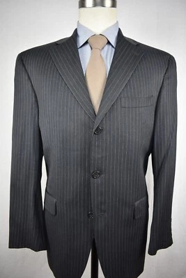 Traje de dos piezas de lana a rayas gris oscuro Murano Collezione tres botones talla: 42R Foto 1 de 4