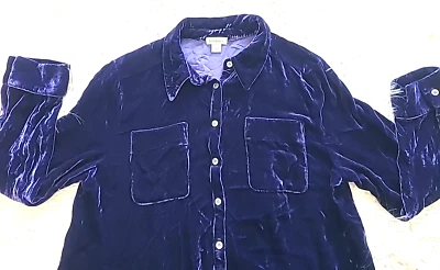 Блузка Sundance синяя бархатная с карманами на пуговицах шелковая смесь L - Изображение 1 из 4