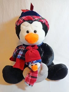 Pingüino con pollito 14" felpa invierno lana sombrero y bufanda Goffa muy suave - Imagen 1 de 7
