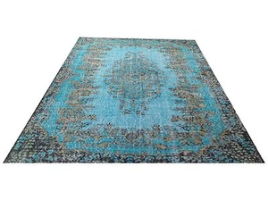 VENTA 8,7 x 5,9 ft alfombra alfombra teñida azul turquesa TURCA vintage - Imagen 1 de 9
