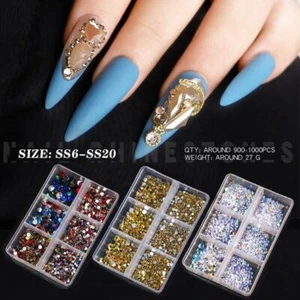 Glänzende 3D Strasssteine AB flache Rückseite Steine Nail Art Dekor Edelsteine Diamant gemischte Größe - Bild 1 von 25