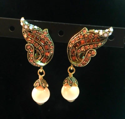 Heidi Daus Crystal Faux Pearl Clip on Dangle Drop Earrings - Image 1 of 4