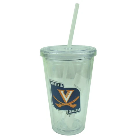NCAA Virginia Cavaliers Tumbler Cup Straw Lid 16oz Water Plastic Sip N Go Clear Cover