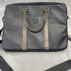 Boconi Leather Laptop Luxury Slim Briefcase Black Brown Shoulder Strap - Picture 1 of 12