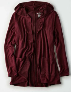 Neu mit Etikett American Eagle Plüsch-Cardigan mit Kapuze offen burgunderrot Medium - Bild 1 von 1