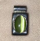 Vintage Mexican Sterling Silver 925 Green Cats Eye Pendant