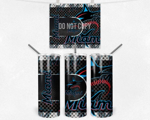 20oz Miami Marlins Baseball MLB tumbler with box lid and straw Cover
