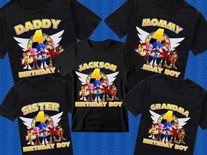 Birthday Sonic  T-shirt for Kids , Family T-Shirt , Personalized Name and Age - Picture 1 of 6