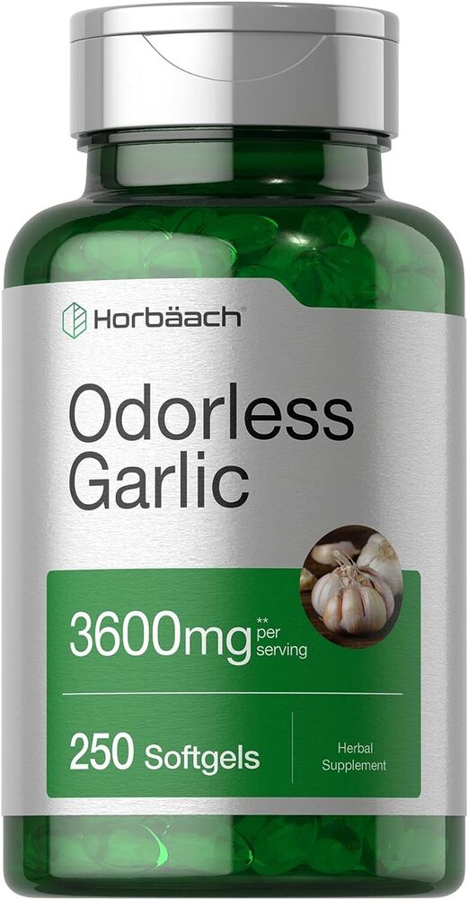 Odorless Garlic Pills 3600 mg | 250 Softgels | Ultra Potent | by Horbaach
