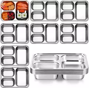 8 Pack 304 Stainless Steel Divided Plates Tray Rectangular Metal Dinner Section - Picture 1 of 7