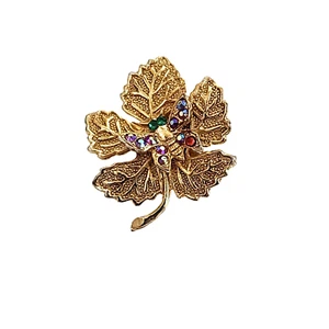 Vintage Kristall Blatt Brosche Anstecknadel - Bild 1 von 10