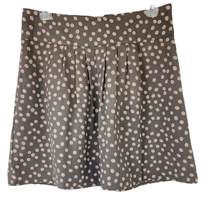 ANN TAYLOR LOFT Woman’s Sz-2 Mini Skater Skirt Taupe w/Pink Polka Dots Pleated - Picture 1 of 7