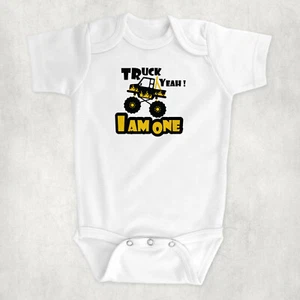 Truck Yeah I am One Baby Bodysuit, 100% Cotton Vest Bodysuit Babygrow - Picture 1 of 2